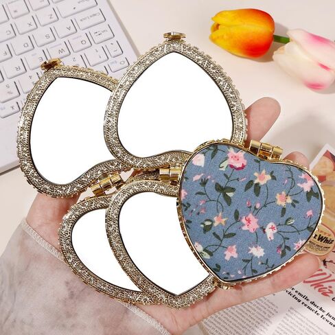 Compact Pocket Fold Small Mirror Portable Two-Side Folding Vintage-Inspired Fabric-Covered Mirror Women Cosmetic Mirrors (White) in Saudi Arabia