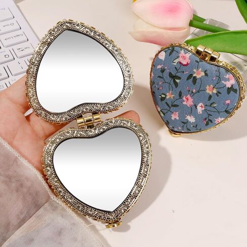 Compact Pocket Fold Small Mirror Portable Two-Side Folding Vintage-Inspired Fabric-Covered Mirror Women Cosmetic Mirrors (White) in Saudi Arabia