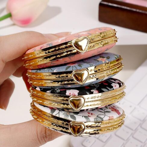Compact Pocket Fold Small Mirror Portable Two-Side Folding Vintage-Inspired Fabric-Covered Mirror Women Cosmetic Mirrors (White) in Saudi Arabia
