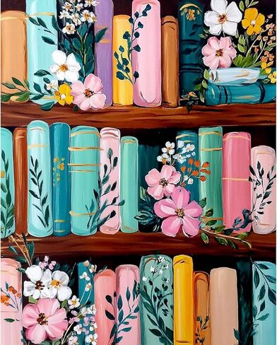 NXIKYO Bookshelf Paint by Numbers Kit for Adults Beginner, Books Adult Paint by Number Kits on Canvas, DIY Acrylic Oil Easy Painting by Numbers for Home Wall Decor 16 X 20 inch (Without Frame) in Saudi Arabia