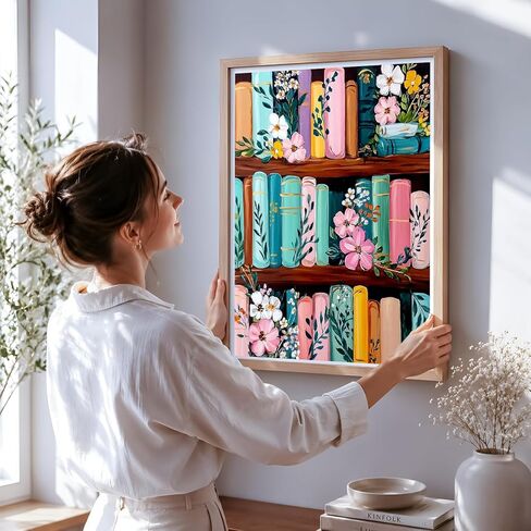 NXIKYO Bookshelf Paint by Numbers Kit for Adults Beginner, Books Adult Paint by Number Kits on Canvas, DIY Acrylic Oil Easy Painting by Numbers for Home Wall Decor 16 X 20 inch (Without Frame) in Saudi Arabia