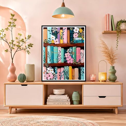 NXIKYO Bookshelf Paint by Numbers Kit for Adults Beginner, Books Adult Paint by Number Kits on Canvas, DIY Acrylic Oil Easy Painting by Numbers for Home Wall Decor 16 X 20 inch (Without Frame) in Saudi Arabia