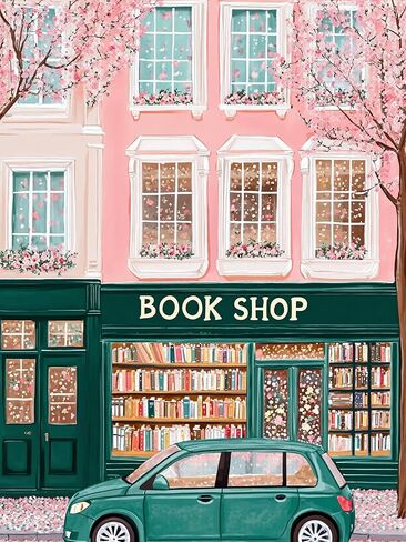 HHMATITS Paint by Numbers for Adults, Book Shop Paint by Numbers Kit for Adults Beginners, DIY Acrylic Oil Painting by Number for Home Wall Art Decor Gift 16x20 inch (Without Frame) in Saudi Arabia