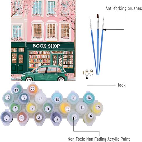 HHMATITS Paint by Numbers for Adults, Book Shop Paint by Numbers Kit for Adults Beginners, DIY Acrylic Oil Painting by Number for Home Wall Art Decor Gift 16x20 inch (Without Frame) in Saudi Arabia