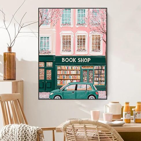 HHMATITS Paint by Numbers for Adults, Book Shop Paint by Numbers Kit for Adults Beginners, DIY Acrylic Oil Painting by Number for Home Wall Art Decor Gift 16x20 inch (Without Frame) in Saudi Arabia