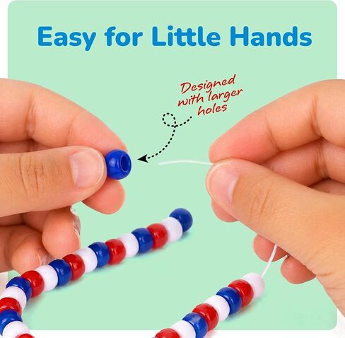 ArtCreativity 1000+ PCS Patriotic Beads Kit for Kids - Red White and Blue Plastic Jewelry Beads with 40m String for Making USA Flag Necklaces & Bracelets - July 4th Arts and Crafts for Kids in Kuwait
