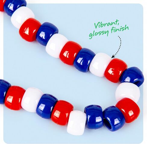 ArtCreativity 1000+ PCS Patriotic Beads Kit for Kids - Red White and Blue Plastic Jewelry Beads with 40m String for Making USA Flag Necklaces & Bracelets - July 4th Arts and Crafts for Kids in Kuwait
