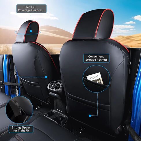 Jeep Gladiator Seat Covers - Premium Quality Faux Leather, Waterproof, Scratch-Resistant, Custom Fit for Jeep Gladiator 2026, 2025, 2024, 2023, 2022, 2021, 2020 (Black+Red Line) in Kuwait