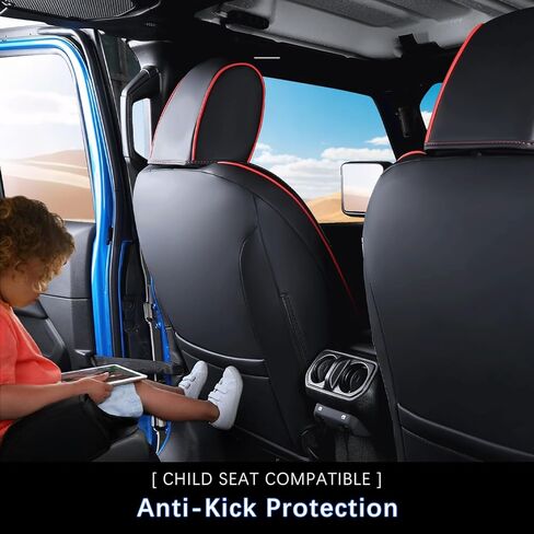 Jeep Gladiator Seat Covers - Premium Quality Faux Leather, Waterproof, Scratch-Resistant, Custom Fit for Jeep Gladiator 2026, 2025, 2024, 2023, 2022, 2021, 2020 (Black+Red Line) in Kuwait