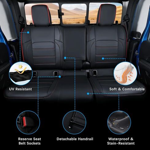 Jeep Gladiator Seat Covers - Premium Quality Faux Leather, Waterproof, Scratch-Resistant, Custom Fit for Jeep Gladiator 2026, 2025, 2024, 2023, 2022, 2021, 2020 (Black+Red Line) in Kuwait