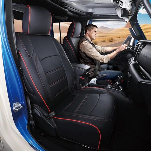 Jeep Gladiator Seat Covers - Premium Quality Faux Leather, Waterproof, Scratch-Resistant, Custom Fit for Jeep Gladiator 2026, 2025, 2024, 2023, 2022, 2021, 2020 (Black+Red Line) in Kuwait