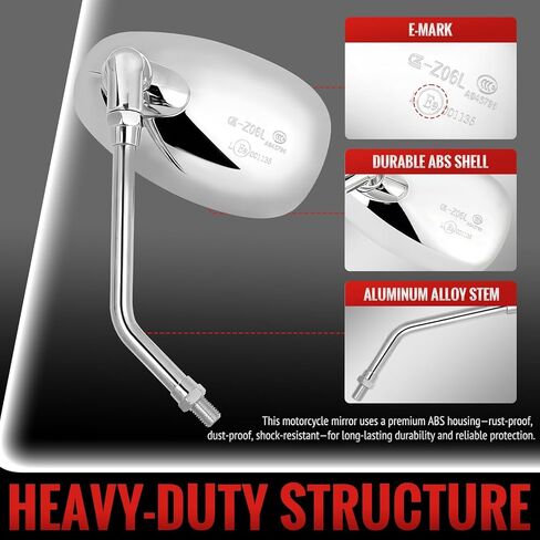 Universal Motorcycle Mirrors - 10mm Chrome Oval Handlebar Rearview Side Mirrors Compatible with Honda Shadow Kawasaki Suzuki Cruiser Scooter Street Dirt Bike Cruiser Chopper Touring in Kuwait