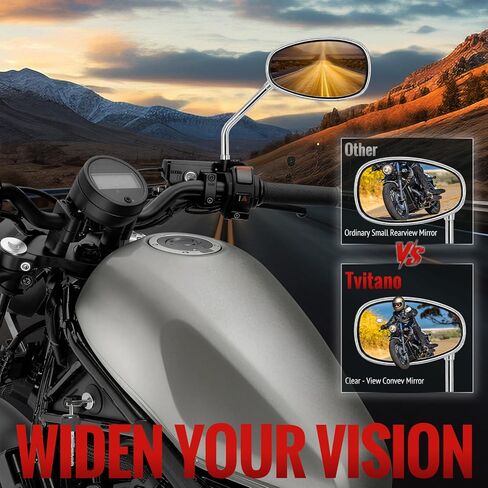 Universal Motorcycle Mirrors - 10mm Chrome Oval Handlebar Rearview Side Mirrors Compatible with Honda Shadow Kawasaki Suzuki Cruiser Scooter Street Dirt Bike Cruiser Chopper Touring in Kuwait