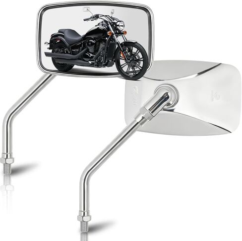 Universal Motorcycle Mirrors - 10mm Chrome Oval Handlebar Rearview Side Mirrors Compatible with Honda Shadow Kawasaki Suzuki Cruiser Scooter Street Dirt Bike Cruiser Chopper Touring in Kuwait
