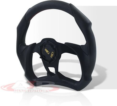 موزعي AJP JDM Sport Universal 320 مم 13 بوصة 6 فتحة بولت عجلة قيادة مسطحة القاع على شكل D جلد أسود PVC خفيف الوزن من الألومنيوم 3 تكلم + زر قرن استبدال مسار الانجراف in Kuwait