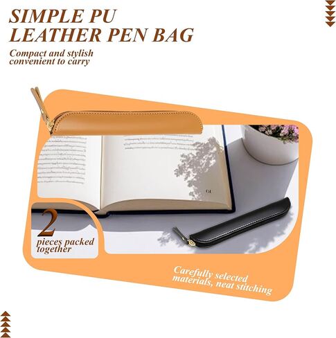 PU Leather Single Pen Case, Brown Stationery Storage Bag,Black Leather Marker Pen Bag, Pen Holder Pouch Gift for Pen Enthusiasts（2-Pack） in Saudi Arabia