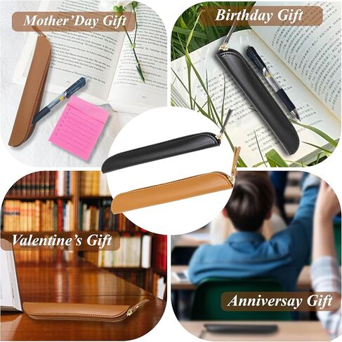 PU Leather Single Pen Case, Brown Stationery Storage Bag,Black Leather Marker Pen Bag, Pen Holder Pouch Gift for Pen Enthusiasts（2-Pack） in Saudi Arabia