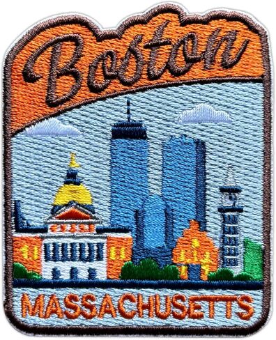 Boston Massachusetts City Patch for Backpacks Hats Jeans Bags, Size 3" Iron On or Sew On Patches, City Travel Embroidery Patches Appliques for Clothes, USA Travel Souvenir Patch for Travelers in Saudi Arabia