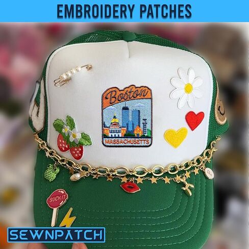Boston Massachusetts City Patch for Backpacks Hats Jeans Bags, Size 3" Iron On or Sew On Patches, City Travel Embroidery Patches Appliques for Clothes, USA Travel Souvenir Patch for Travelers in Saudi Arabia