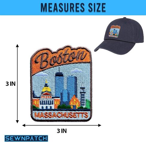 Boston Massachusetts City Patch for Backpacks Hats Jeans Bags, Size 3" Iron On or Sew On Patches, City Travel Embroidery Patches Appliques for Clothes, USA Travel Souvenir Patch for Travelers in Saudi Arabia