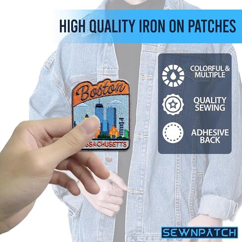 Boston Massachusetts City Patch for Backpacks Hats Jeans Bags, Size 3" Iron On or Sew On Patches, City Travel Embroidery Patches Appliques for Clothes, USA Travel Souvenir Patch for Travelers in Saudi Arabia