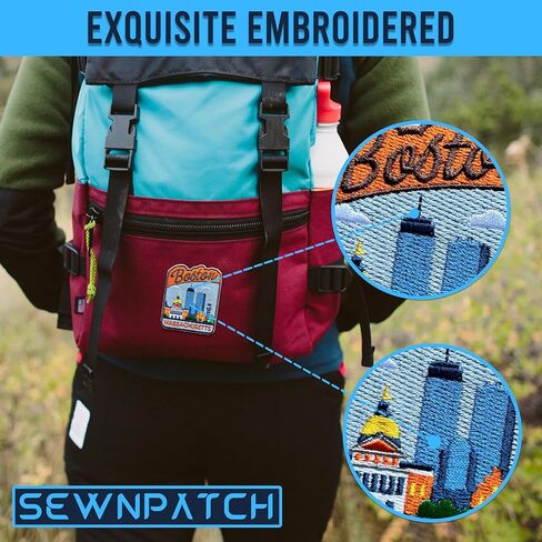 Boston Massachusetts City Patch for Backpacks Hats Jeans Bags, Size 3" Iron On or Sew On Patches, City Travel Embroidery Patches Appliques for Clothes, USA Travel Souvenir Patch for Travelers in Saudi Arabia