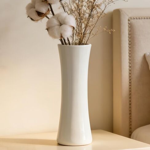 DOCFLVAS 12Inch Tall White Ceramic Vase for Home Decor, Modern Textured Vase for Living Room, Table Centerpiece, Farmhouse Style in Saudi Arabia