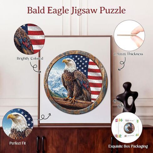 1000 Piece Puzzle for Adult, Bald Eagle Jigsaw Puzzle 1000 Pieces, Impossible Challenging Fun Puzzle for Adult, Round 26.6 x 26.6 Inch Unique Difficulty Puzzle for Birthday Gift in Kuwait