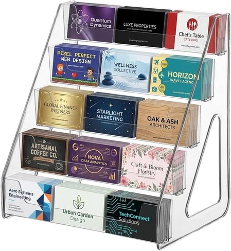 5 Tiers Acrylic Business Card Holder for Desk 15 Slots Premium Cards Stand Acrylic Card Holder Display for Workspace Multiple-Clear Plastic Display Holder for Office Women Men in Kuwait