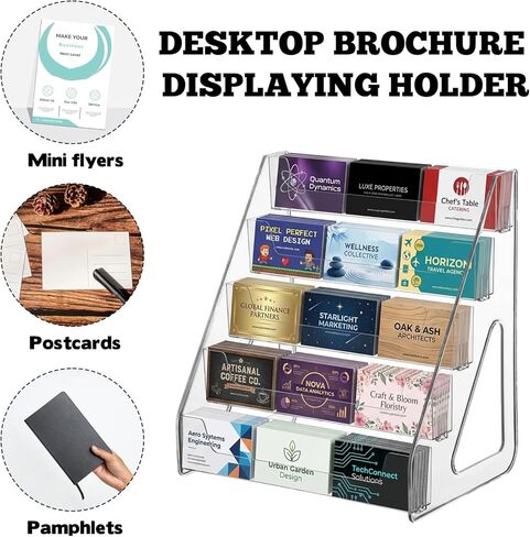 5 Tiers Acrylic Business Card Holder for Desk 15 Slots Premium Cards Stand Acrylic Card Holder Display for Workspace Multiple-Clear Plastic Display Holder for Office Women Men in Kuwait