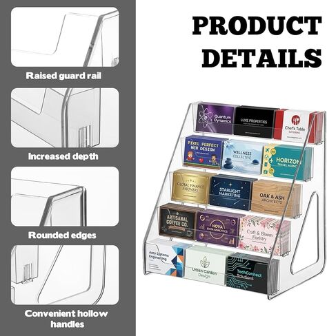 5 Tiers Acrylic Business Card Holder for Desk 15 Slots Premium Cards Stand Acrylic Card Holder Display for Workspace Multiple-Clear Plastic Display Holder for Office Women Men in Kuwait