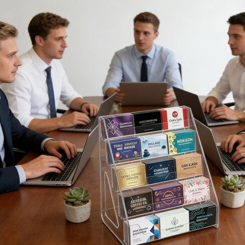 5 Tiers Acrylic Business Card Holder for Desk 15 Slots Premium Cards Stand Acrylic Card Holder Display for Workspace Multiple-Clear Plastic Display Holder for Office Women Men in Kuwait