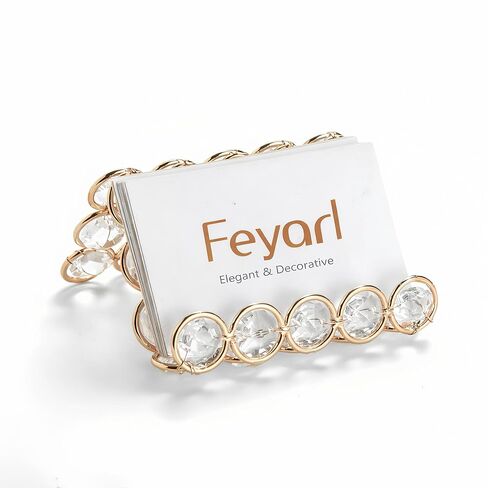 Feyarl Crystal Business Card Holder Stand Office Business Name Cards Display Sparkly Desktop Gift Card Photo Organizer Storage for Office Meeting Desk Front(Gold) in Kuwait