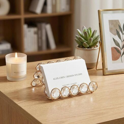 Feyarl Crystal Business Card Holder Stand Office Business Name Cards Display Sparkly Desktop Gift Card Photo Organizer Storage for Office Meeting Desk Front(Gold) in Kuwait