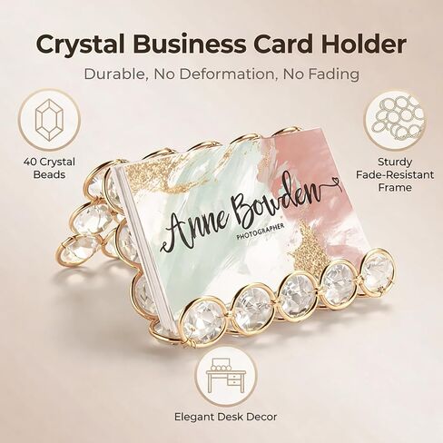 Feyarl Crystal Business Card Holder Stand Office Business Name Cards Display Sparkly Desktop Gift Card Photo Organizer Storage for Office Meeting Desk Front(Gold) in Kuwait