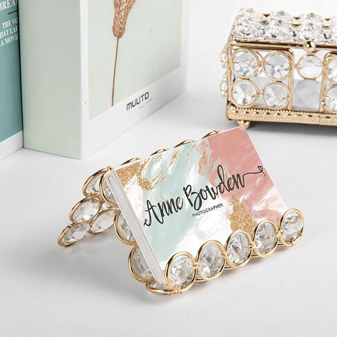 Feyarl Crystal Business Card Holder Stand Office Business Name Cards Display Sparkly Desktop Gift Card Photo Organizer Storage for Office Meeting Desk Front(Gold) in Kuwait