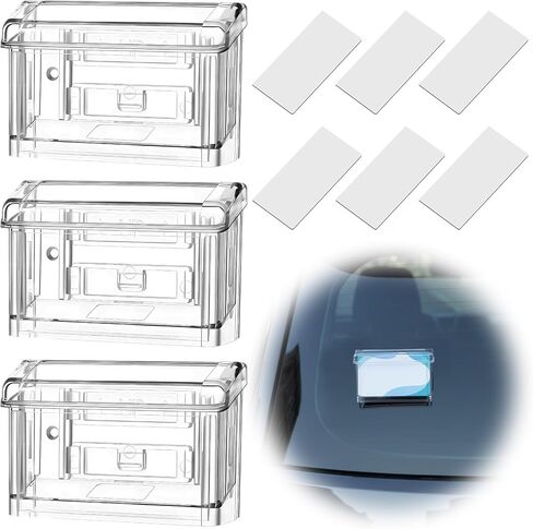 3 Pcs Outdoor Business Card Holder Acrylic Vehicle Clear Business Card Holder Mount Box Wall Mount Marketing Holders Case with Cover for Office Store Trucks Wall Outdoor 4.25 x 1.46 x 2.87 Inch in Kuwait
