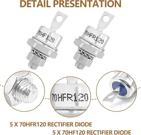 70HFR120 5Pcs+ 70HF120 5Pcs Spiral Rectifier Module Forward/Reverse Polarity Rectifier Converter, Widely Used for Charging Batteries in Kuwait