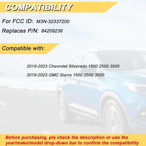 Vurkcy Key Fob Replacement for 2019-2023 GMC Sierra/Chevy Silverado 1500 2500 3500 Car Keyless Entry Remote Control, M3N-32337200, 5 Buttons in Kuwait