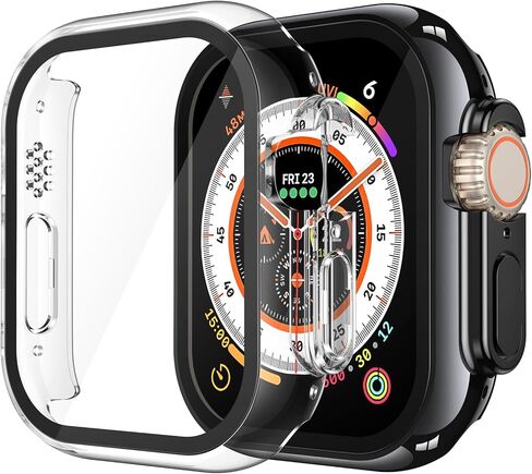 Misxi 2 Pack Tempered Glass Case Compatible for Apple Watch Series 10 (2024) 46mm, Hard PC Screen Protector Overall Protection Ultra-Thin Lightweight Scratch-Resistant Cover for iWatch, Satin Black in Kuwait
