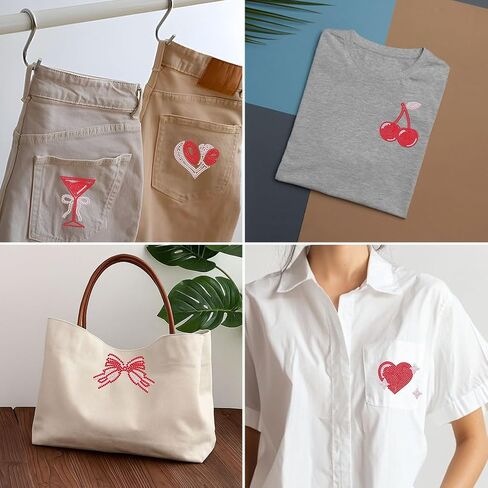 SUPERDANT 7Pcs Cute Girls' Stuff Iron On Patch Lips Cherry Hearts Bows Rhinestone Transfer Bling Appliqué Rectangle for T Shirts Clothes Jacket Clothing Hoodie DIY Art Craft Gift 32x23.8cm in Kuwait