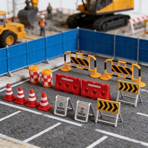 14 Pieces Mini Traffic Signs Model Road Signs Barrier Educational Construction Toys Playset Secure Development Recognize Color Suitable for Gift in Kuwait