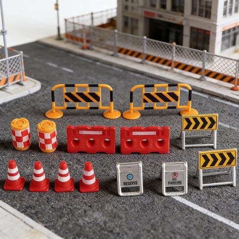 14 Pieces Mini Traffic Signs Model Road Signs Barrier Educational Construction Toys Playset Secure Development Recognize Color Suitable for Gift in Kuwait