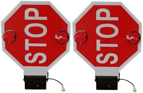 Double-Sided 18" School Bus Stop Sign Arm with LED Flashing Lights, 12V/24V Traffic Safety Signal, IP56 Waterproof, High Visibility for School Buses in Kuwait