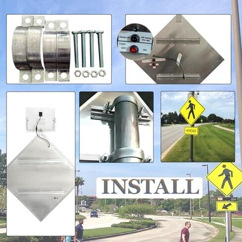 LED Solar Pedestrian Crossing Sign - 24" Weatherproof Blinking Traffic Light, IP65 Aluminum Safety Alerts for Sidewalk & Roadways, 2-Pack for Enhanced Visibility in Kuwait