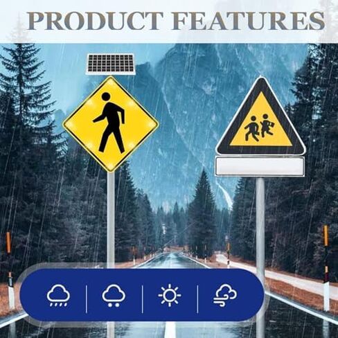 LED Solar Pedestrian Crossing Sign - 24" Weatherproof Blinking Traffic Light, IP65 Aluminum Safety Alerts for Sidewalk & Roadways, 2-Pack for Enhanced Visibility in Kuwait