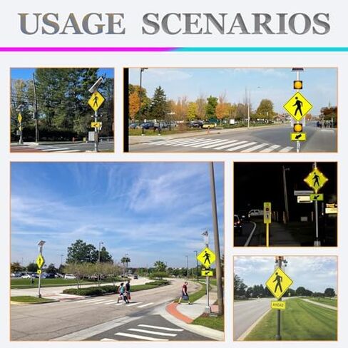 LED Solar Pedestrian Crossing Sign - 24" Weatherproof Blinking Traffic Light, IP65 Aluminum Safety Alerts for Sidewalk & Roadways, 2-Pack for Enhanced Visibility in Kuwait