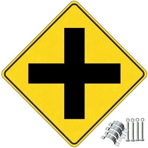 24" x 24" Waterproof Aluminum Cross Road Sign - Durable 4-Way Intersection Metal Sign with Rust-Resistant Finish & Easy Installation Accessories for Posts in Kuwait