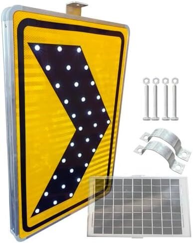 Solar LED Right Arrow Sign - 16x24in Metal Flashing Indicator, Durable Aluminium Traffic Sign with Accessories, Bright Yellow for Enhanced Visibility, Safe Road Guidance in Kuwait