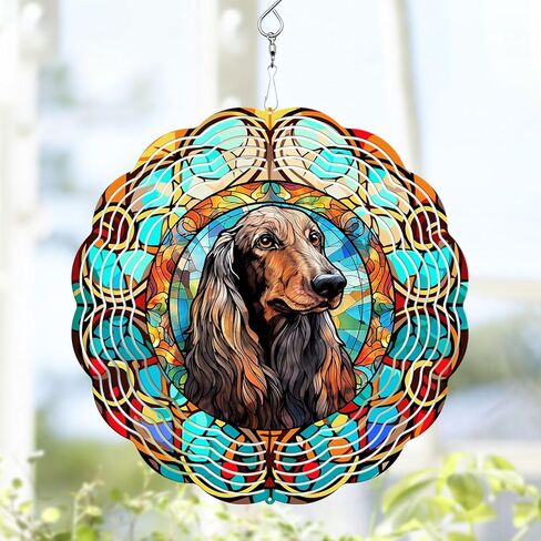 Afghan Hound Wind Spinner, Afghan Hound Stained Glass Wind Spinner, Wind Sculpture Afghan Hound Wind Spinners for Garden Patio Yard Decor in Saudi Arabia